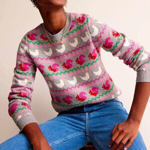 Boden Edie Fair Isle Sweater Ducks Squirrels M Like New